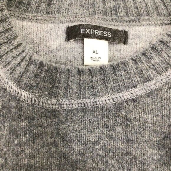 Men’s Express 100% Lambswool Grey Elbow Patch Sweater XL - Picture 3 of 9